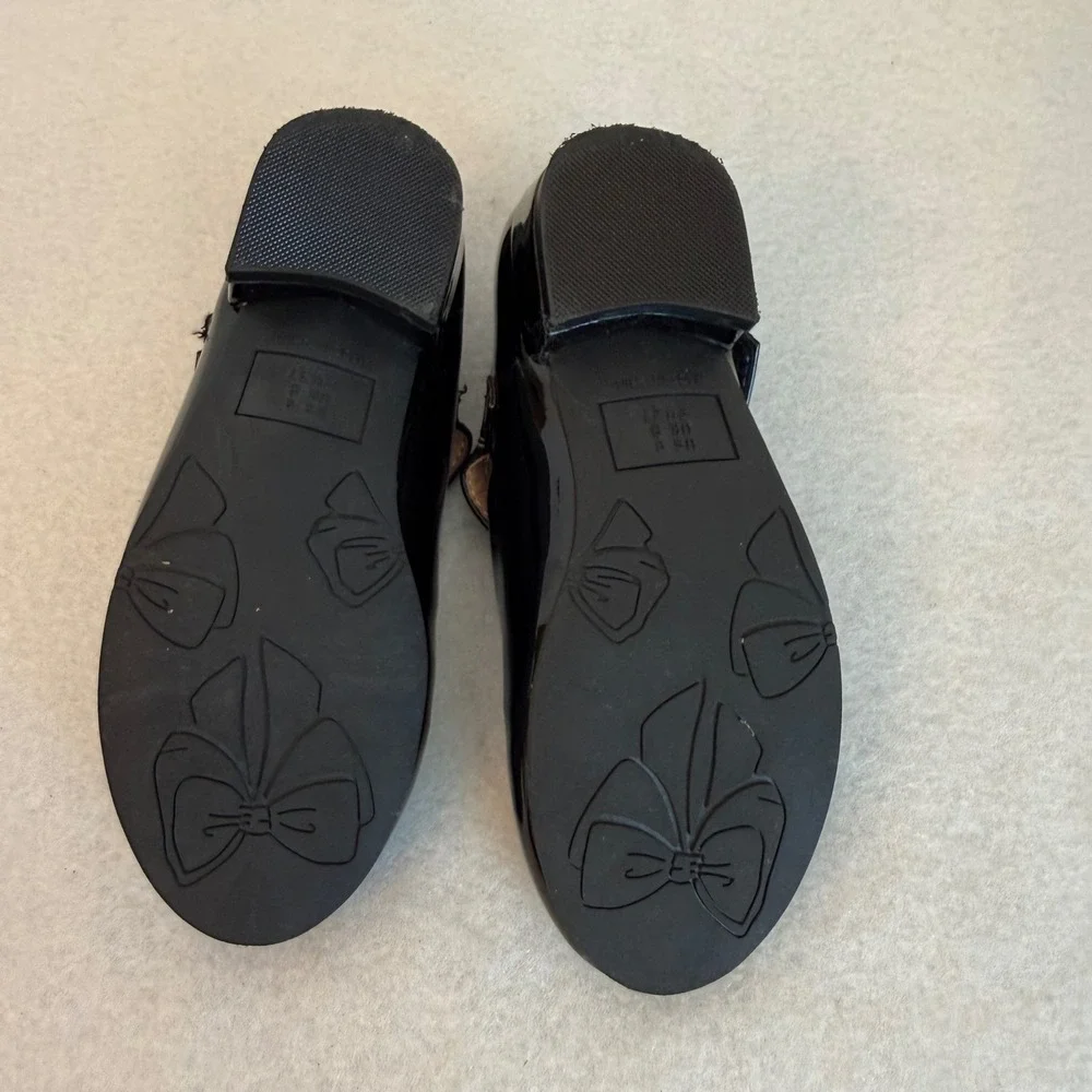 Girls Black Patent Mary Jane Dress Shoes Size 9 US 27 EU Gold Buckle Formal